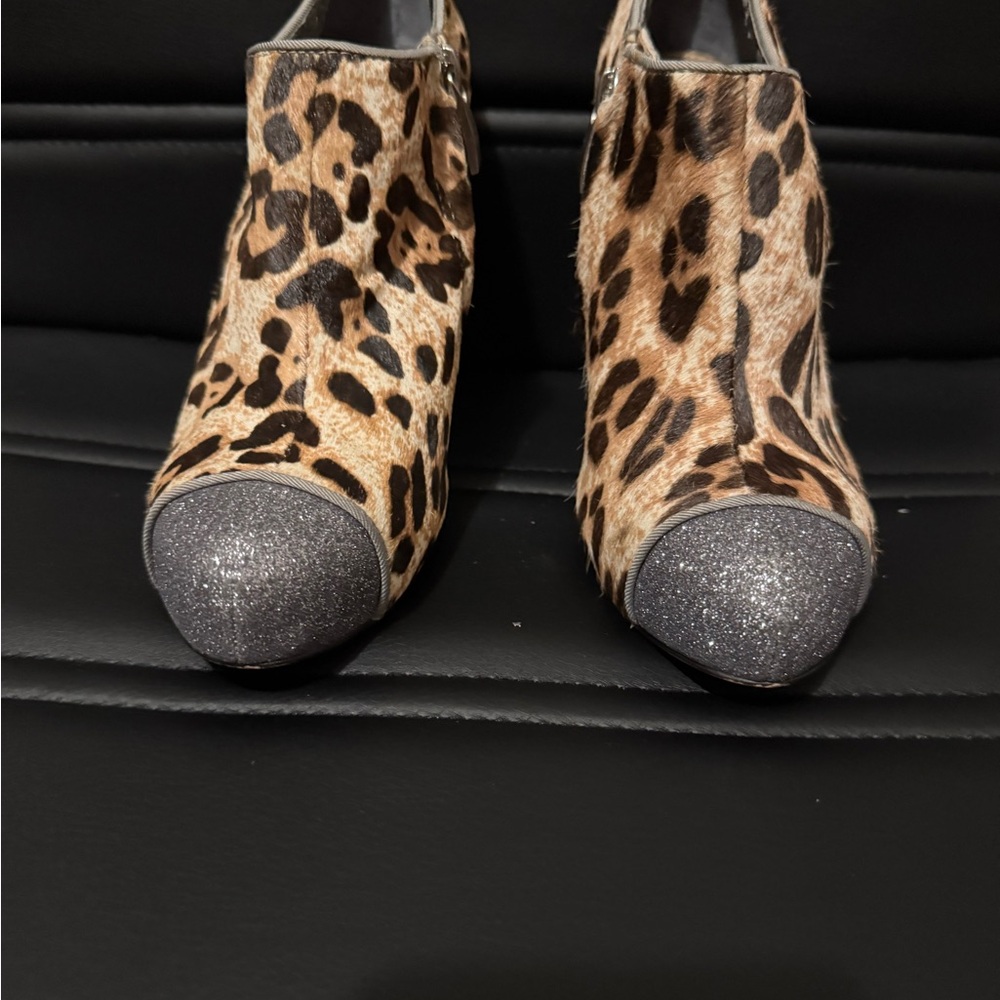 Sam Edelman Leopard Print Ankle Boots with Glitter Toe